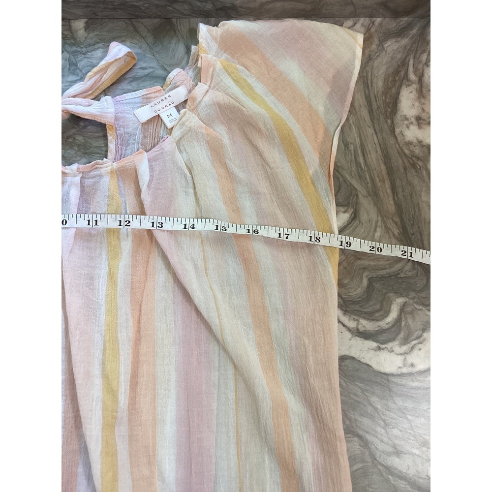 Lauren Conrad Womens Pink Peach Striped Cotton Gauze Tie Blouse Size M - Picture 9 of 10